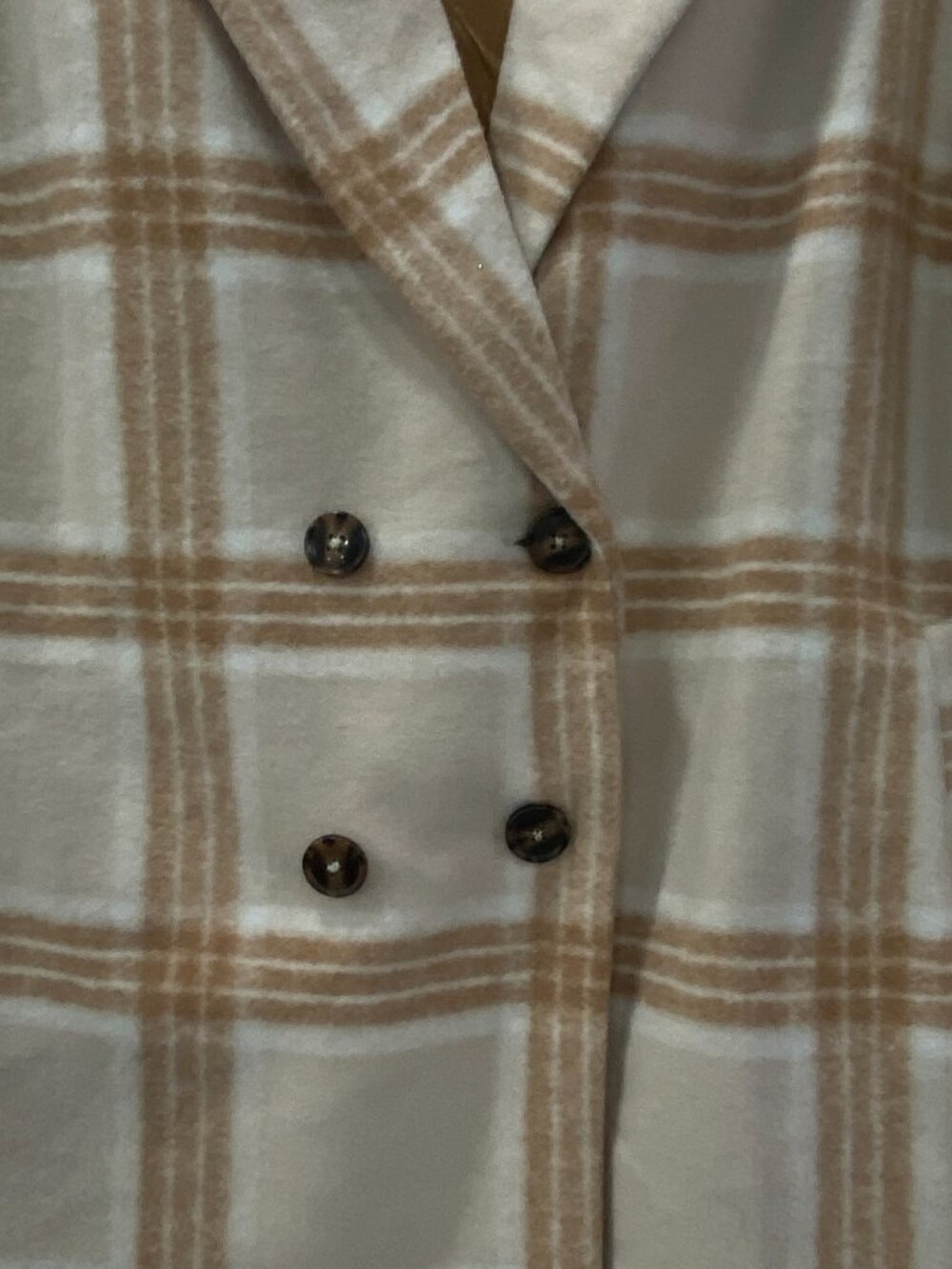 Women's Time & Tru Brushed Twill Pea Coat Plaid Beige L Double Breasted NEW. - Picture 9 of 14